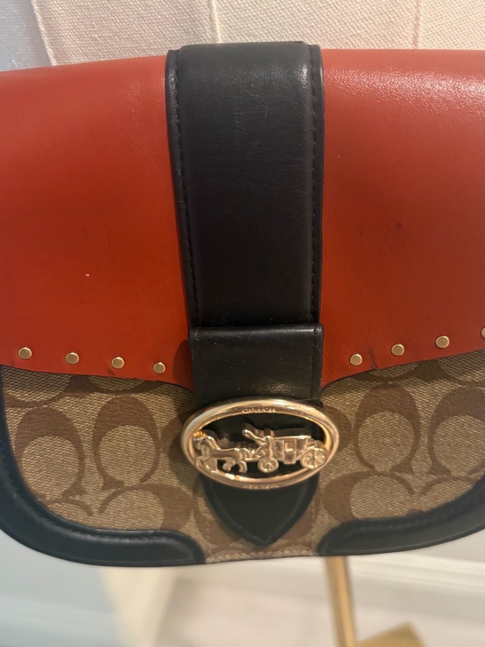 Coach Canvas Saddle Crossbody in Red, Black and Brown